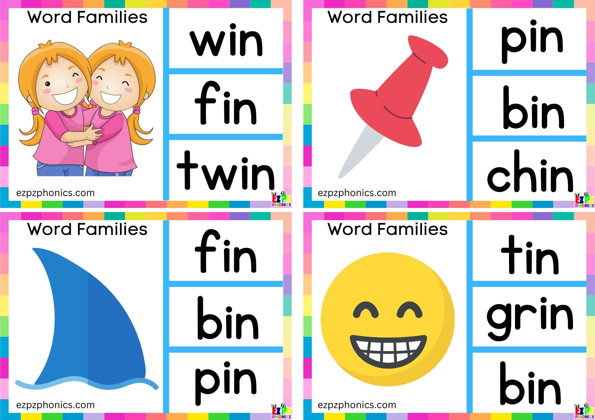 in Word Family Look at the image and clip the correct word clip cards group 2